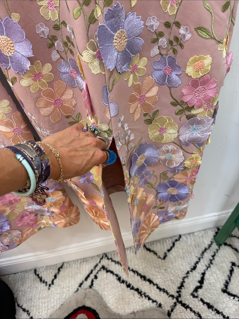 Avec Les Filles Blush 3D Floral Embroidered Midi Dress with Lavender Straps - Picture 5 of 8